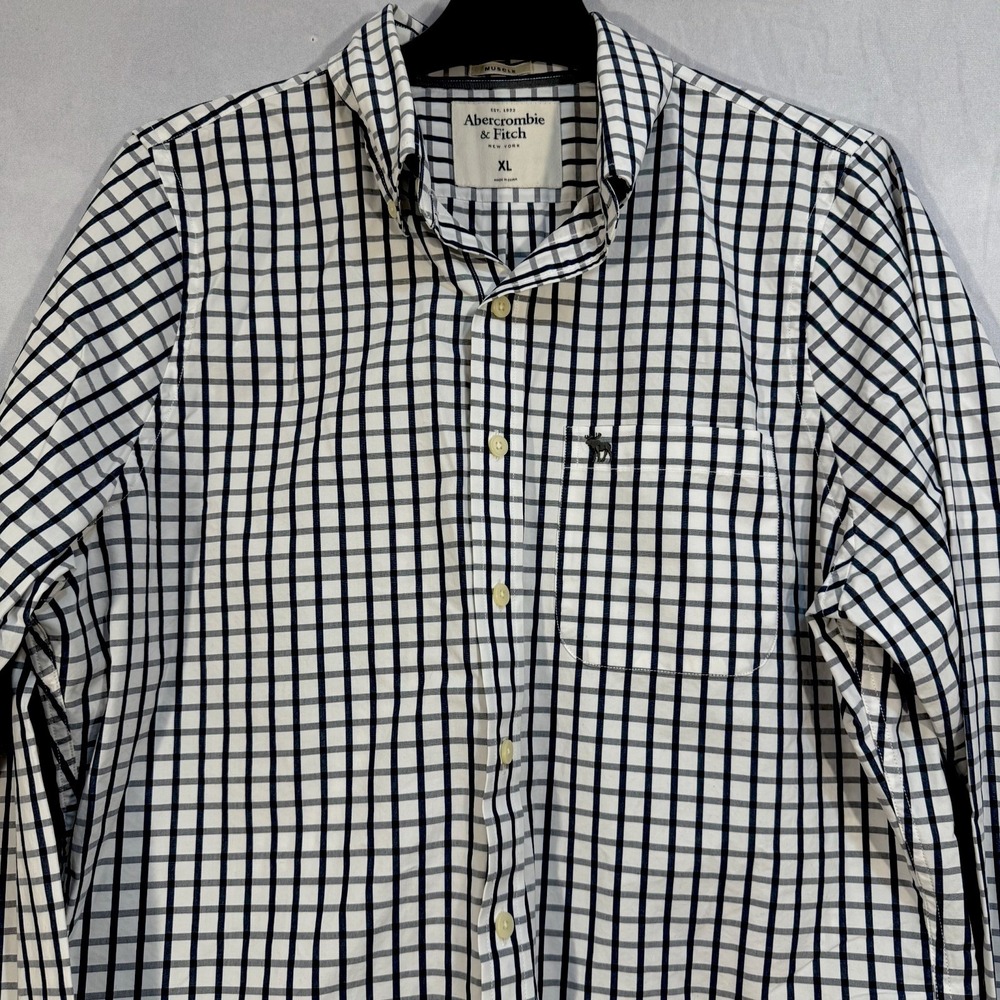 abercrombie fitch Boys Long Sleeve Button Up White Check Striped Muscle Fit